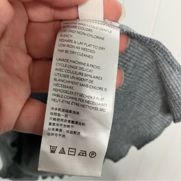 Free People Top Large Gray Lace Short Sleeve Ribbed Margaux Sweetheart Tee - Picture 5 of 8